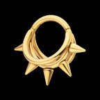 24Kt Gold PVD Titanium Five-Spiked Open Stack Triple Hoop Hinged Segment Clicker Earring / Nosering