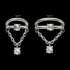 Prong Set Gem Open Stack Double Hoop with Gem Chain Dangle Hinged Segment Clicker Earring / Nosering – Titanium