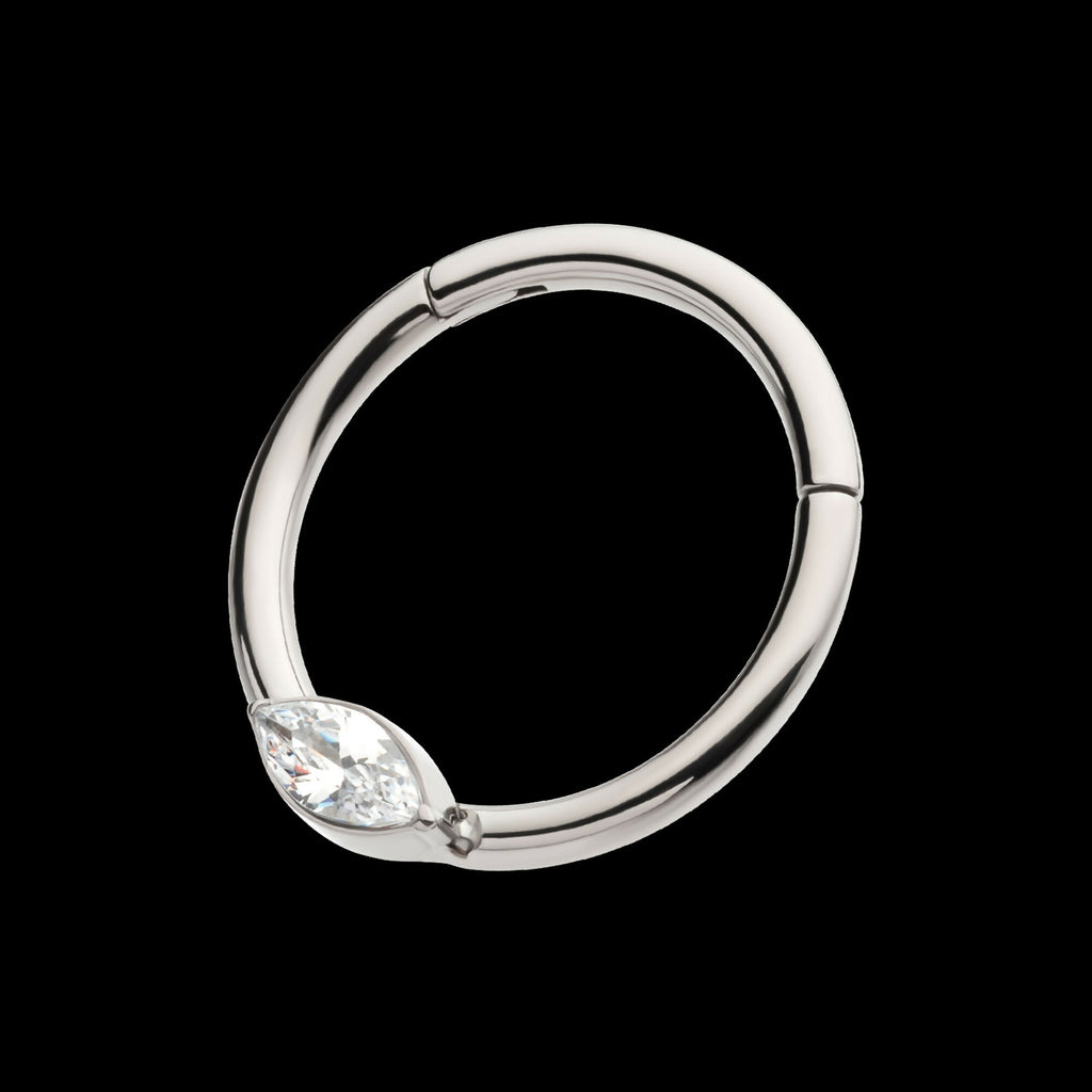 Eye CZ Front Facing Hinged Segment Clicker Hoop Earring / Nosering – Titanium