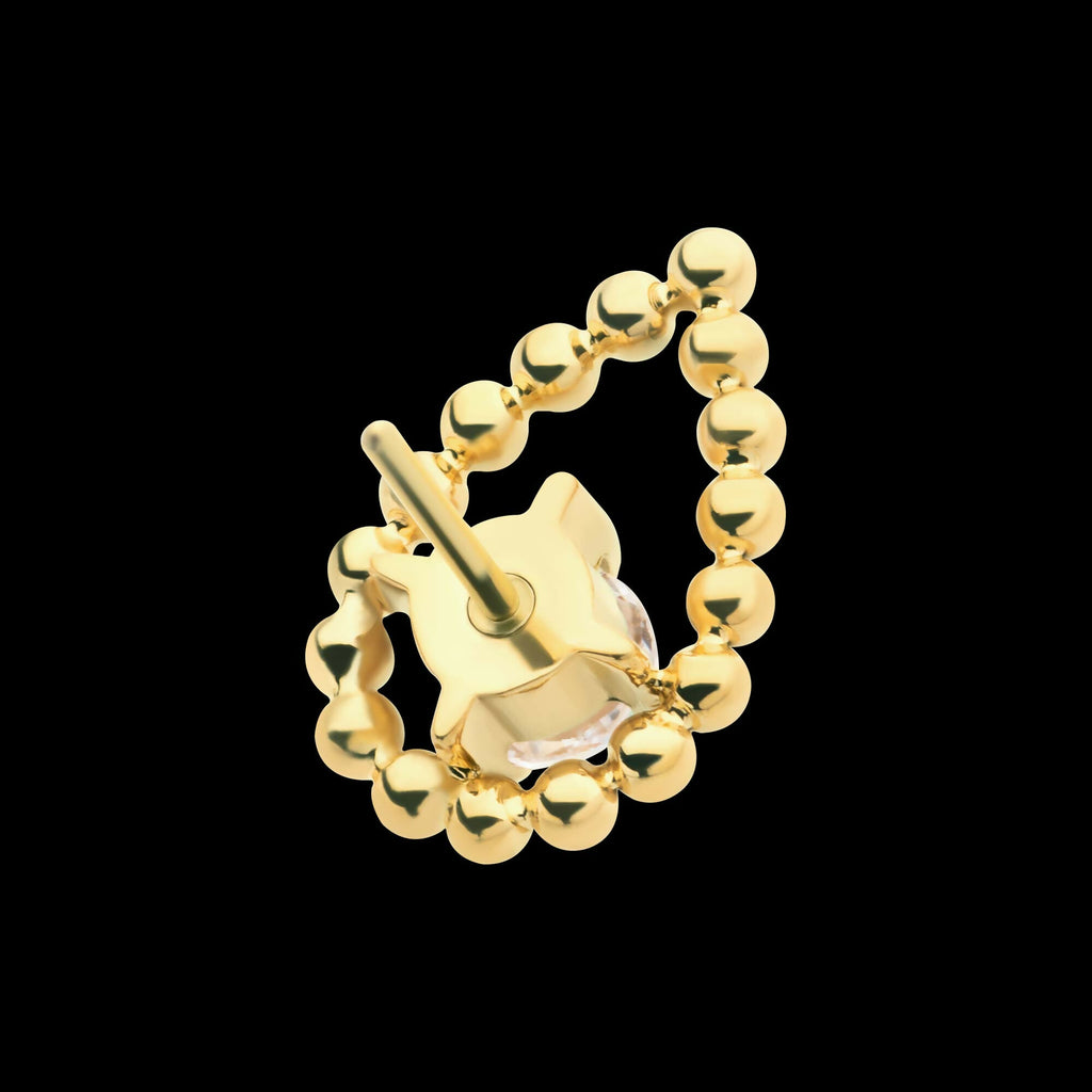 24Kt Gold PVD Titanium Threadless Hollow Teardrop Shape Beads with Prong Set CZ Top