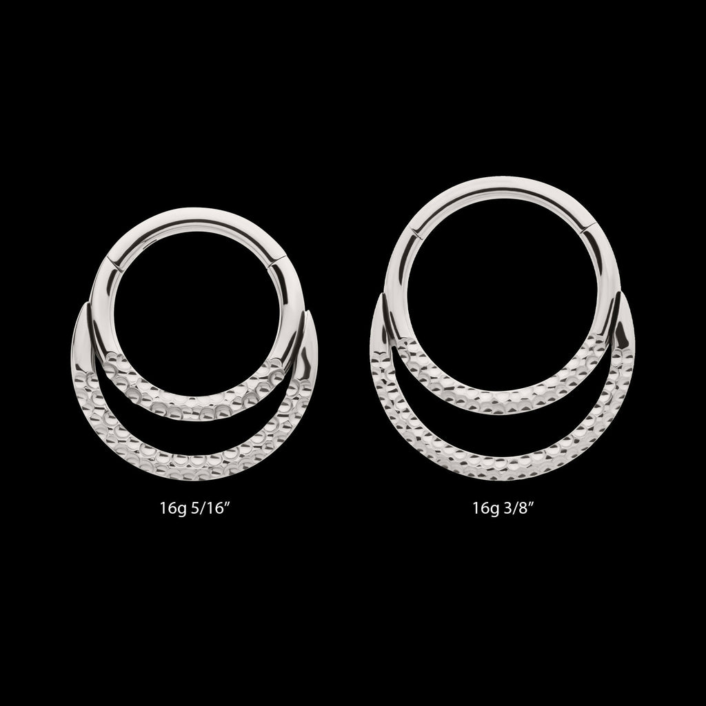 Hammered Double Hoop Front Facing Hinged Segment Clicker Earring / Nosering – Titanium