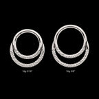 Hammered Double Hoop Front Facing Hinged Segment Clicker Earring / Nosering – Titanium