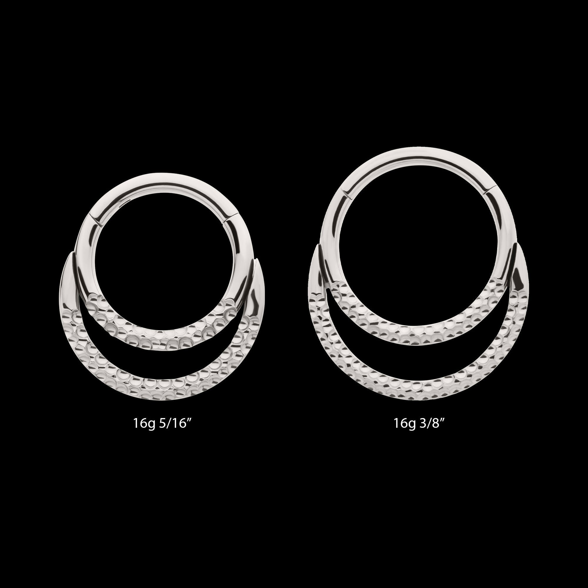 Hammered Double Hoop Front Facing Hinged Segment Clicker Earring / Nosering – Titanium