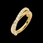 24Kt Gold PVD Titanium Double Hoop Side Facing Hinged Segment Clicker with CNC Set Round CZ Earring / Nosering