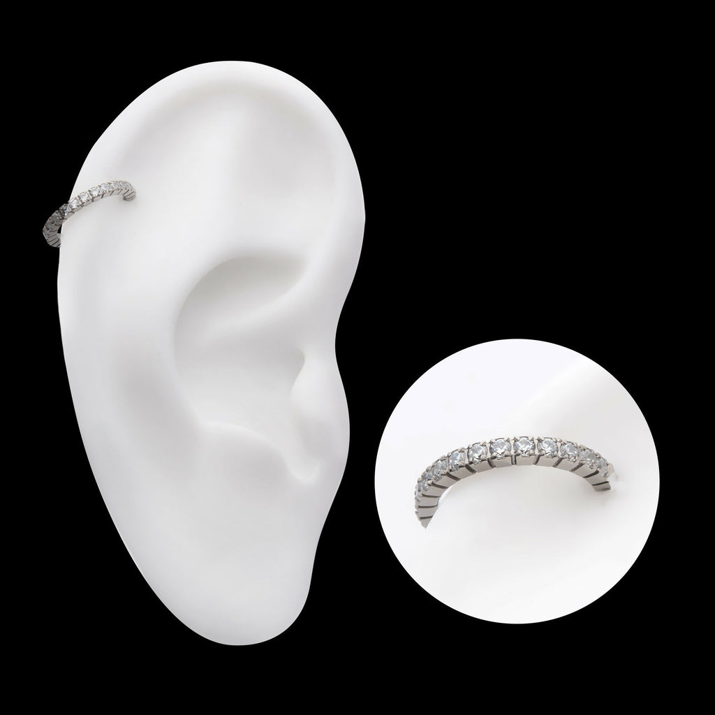 Prong Set Full Clear CZ Side Facing Hinged Segment Clicker Hoop Earring / Nosering – Titanium