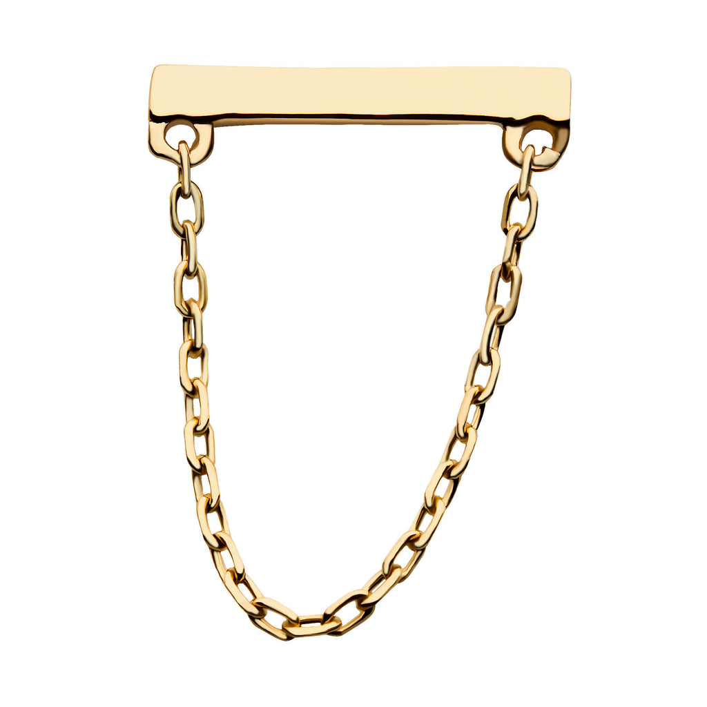 14Kt Yellow Gold CZ Curve Bar Top with Dangle Chain Jewelry | Live By ...
