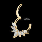 Pronged Marquise CZ 7-Cluster Wreath Hinged Segment Clicker Hoop Earring / Nosering – 14Kt Yellow Gold