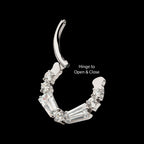 Clustered Prong Set Baguette & Round CZ Front Facing Hinged Segment Clicker Hoop Earring / Nosering – Titanium