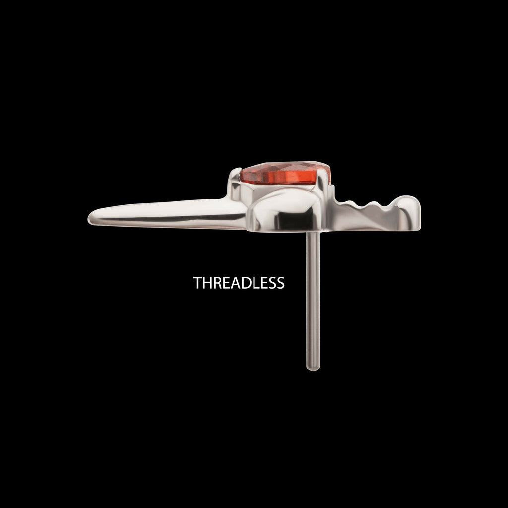 Titanium Threadless 3D Winged Dagger with Bezel Heart Gem Top