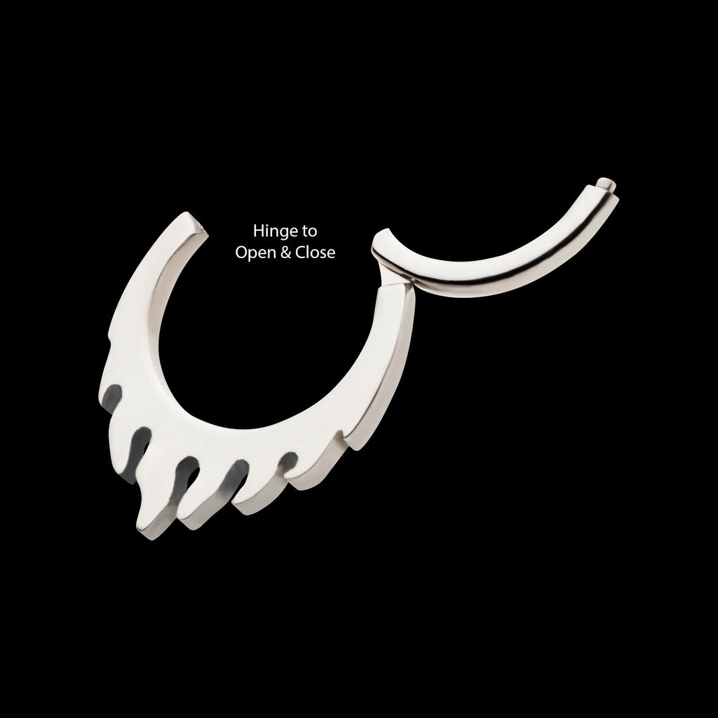 Flame Design Front Facing Hinged Segment Clicker Hoop Earring / Nosering – Titanium