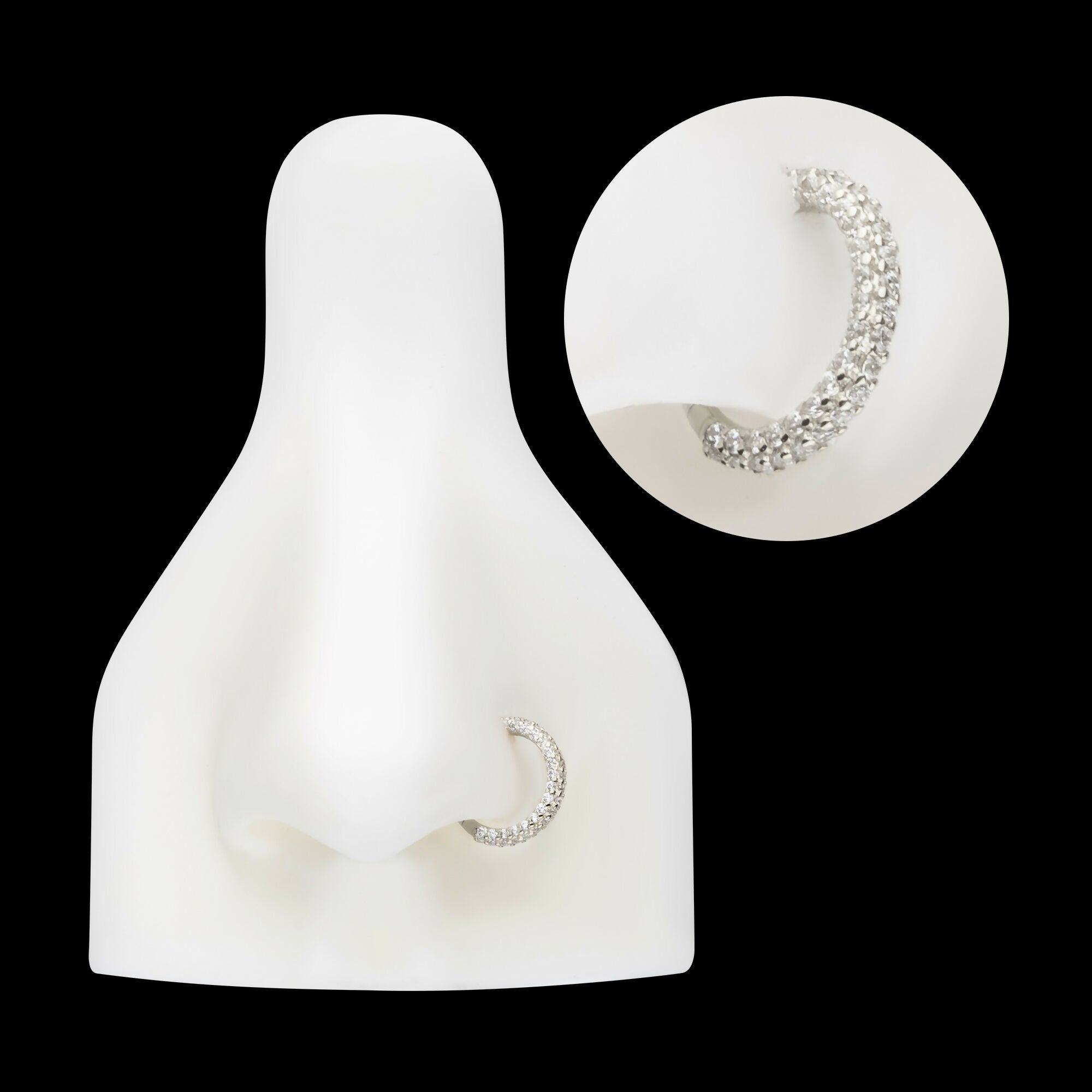 3 Row Prong Set Gem Hinged Segment Clicker Hoop Earring / Nosering – 14Kt Gold