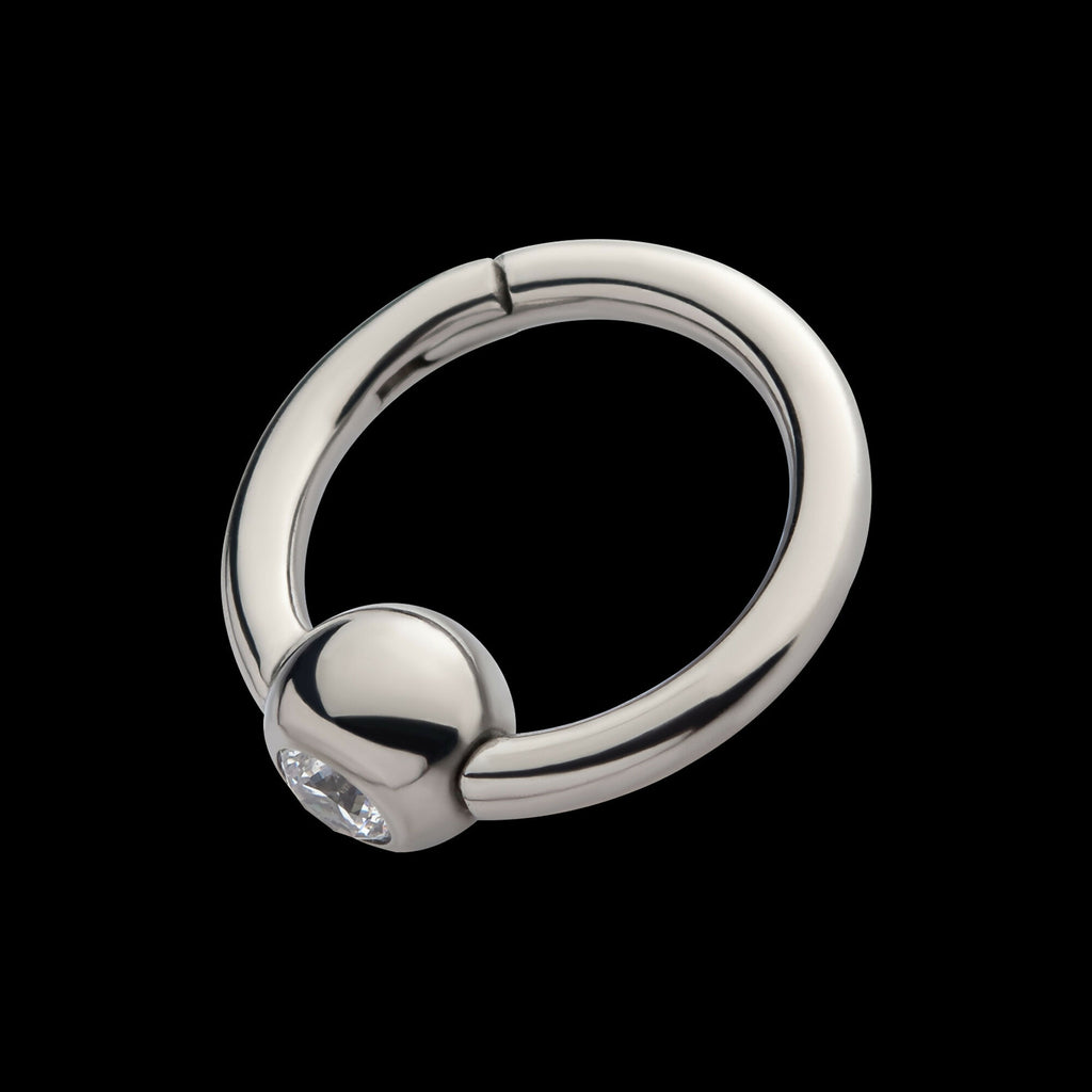 Bezel Set Round Gem Side Facing Hinged Segment Clicker Hoop Earring / Nosering – Titanium