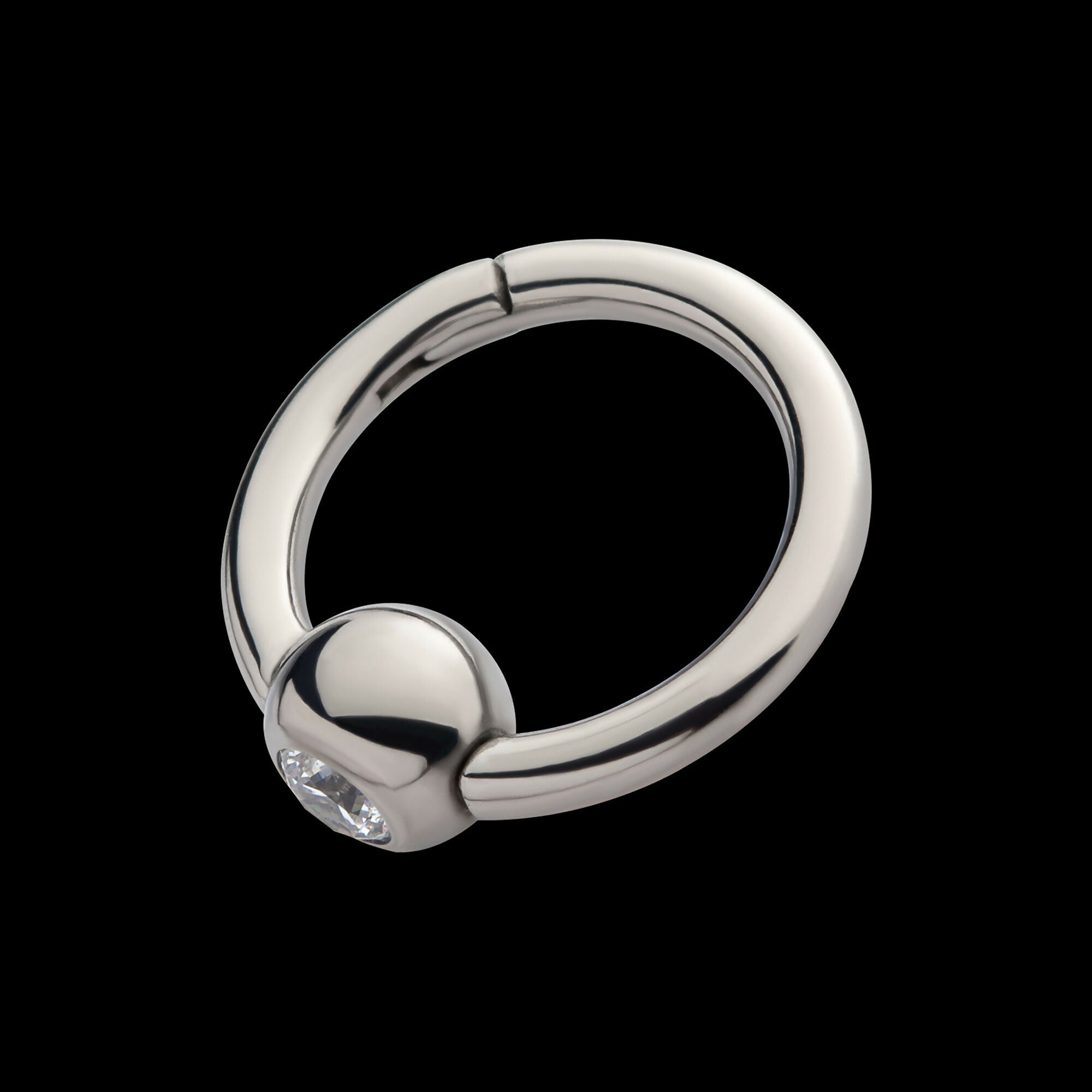 Bezel Set Round Gem Side Facing Hinged Segment Clicker Hoop Earring / Nosering – Titanium