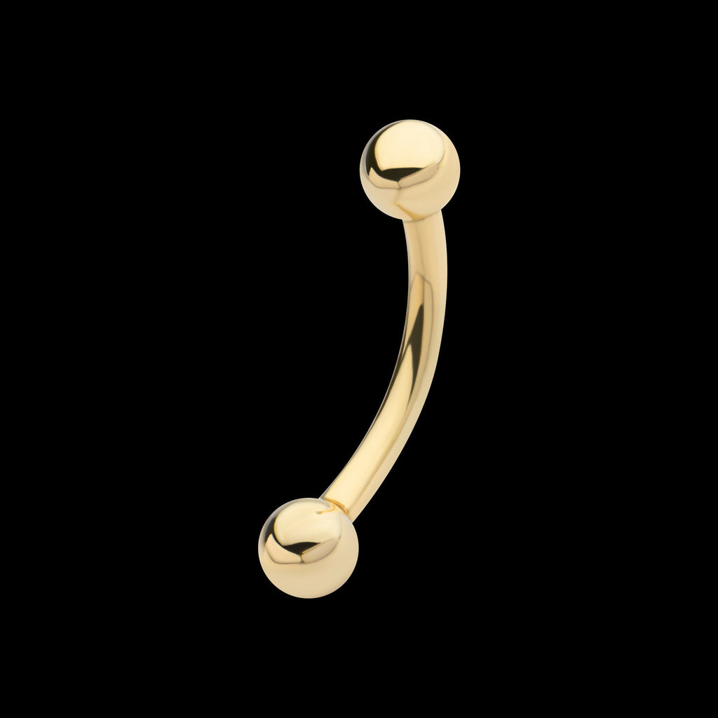 Curved Barbell with One Side Internally Threaded and One Side Fixed Ball End Earring / Nosering – 14Kt Yellow Gold