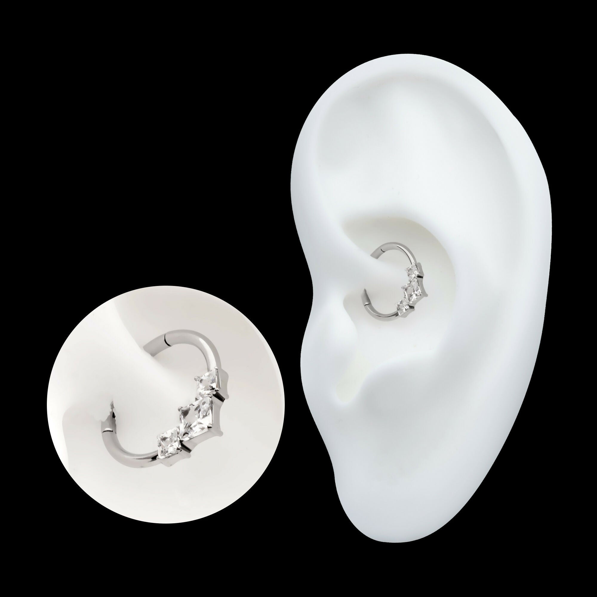Clustered Prong Set Princess Gem Front Facing Hinged Segment Clicker Hoop Earring / Nosering – Titanium
