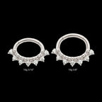 Clustered Prong Set Round CZ & Beads Oval Shape Front Facing Hinged Segment Clicker Hoop Earring / Nosering – Titanium