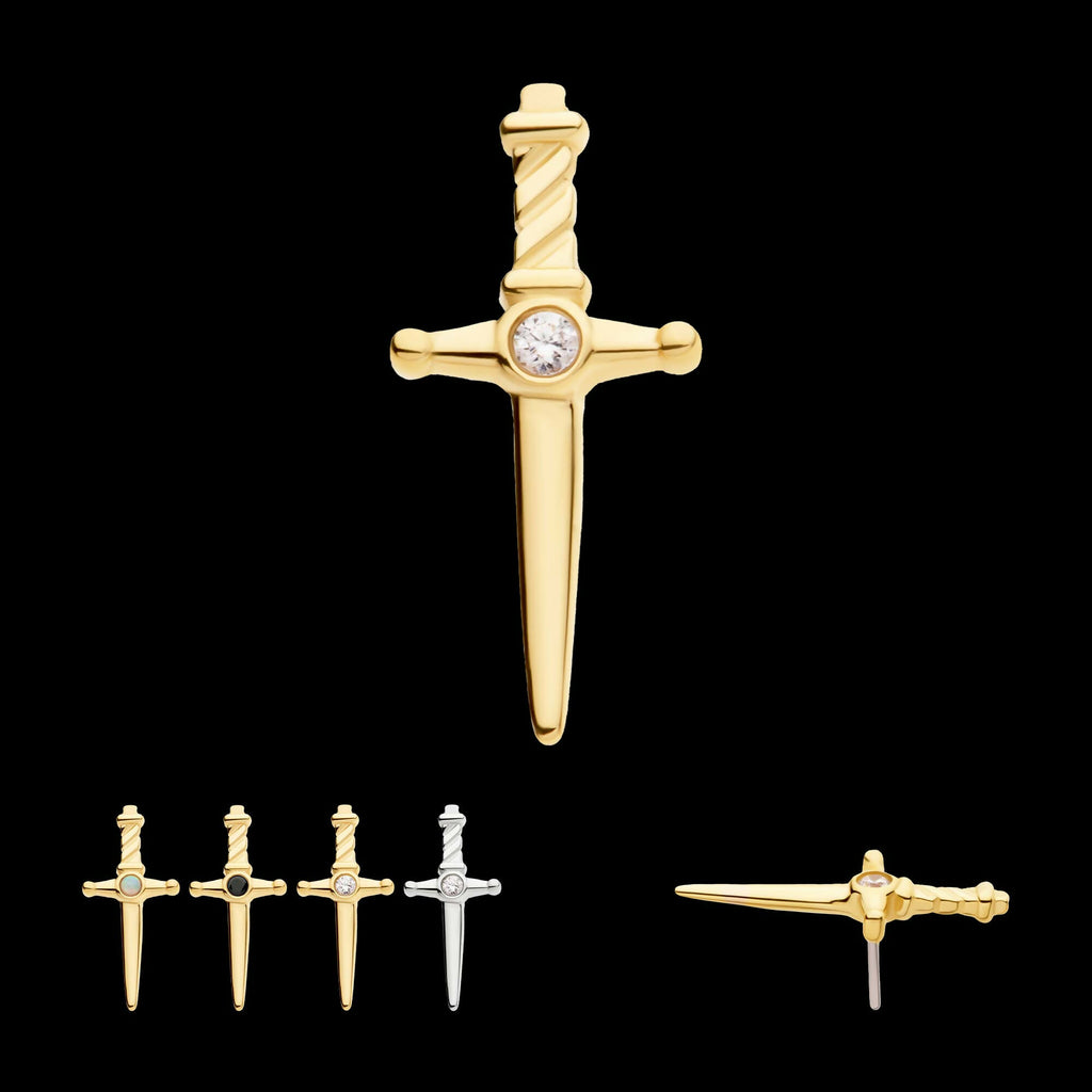 14Kt Gold Threadless Dagger Top with Bezel Gem/Opal