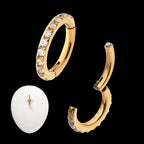 14g 24Kt Gold PVD Titanium Oval Shape with CNC Set Full Clear CZ Hinged Segment Clicker (for Navel Piercing) Hoop Earring / Nosering