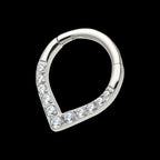 CNC Set Round CZ/Opal Front Facing Teardrop Shape Hinged Segment Clicker Hoop Earring / Nosering – Titanium