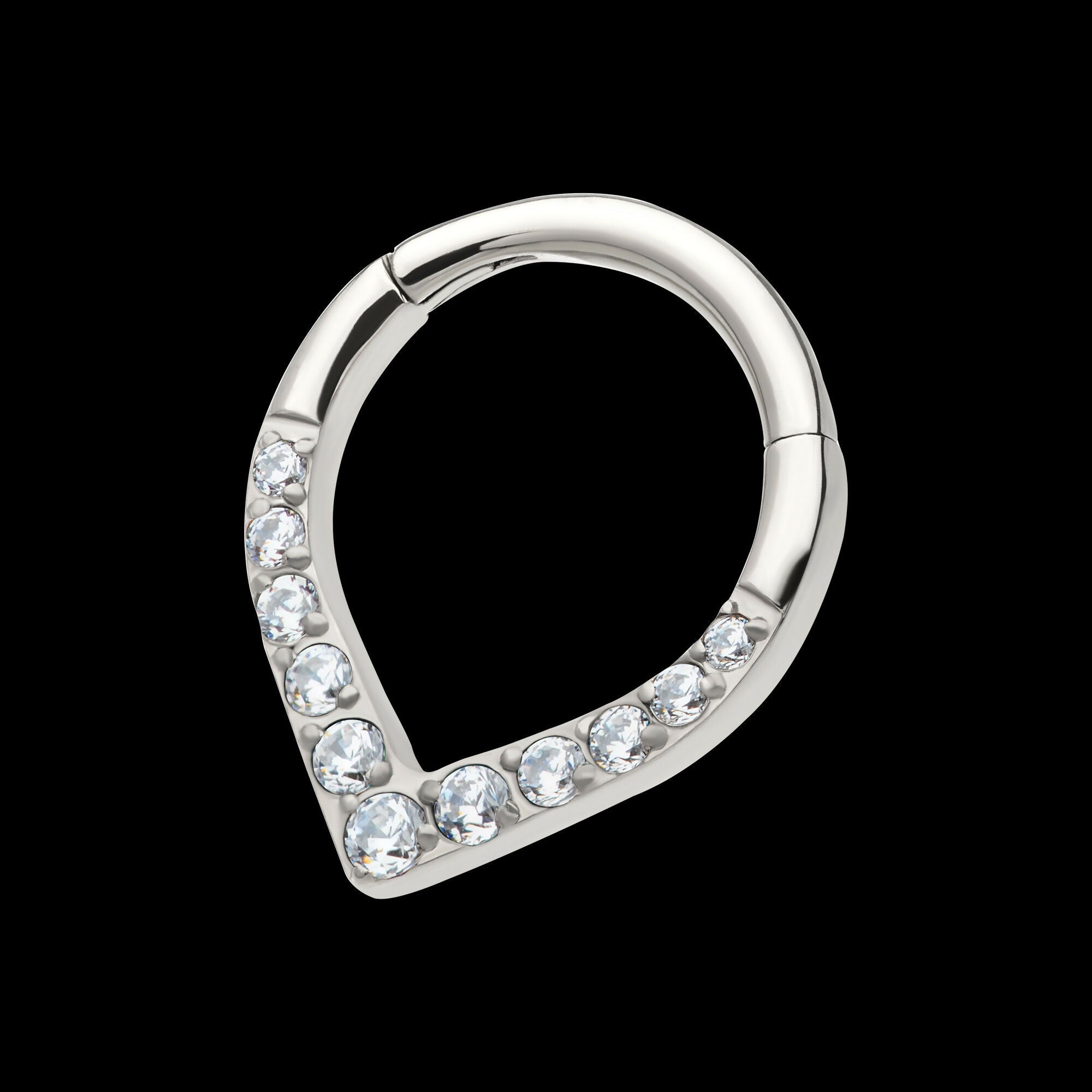 CNC Set Round CZ/Opal Front Facing Teardrop Shape Hinged Segment Clicker Hoop Earring / Nosering – Titanium