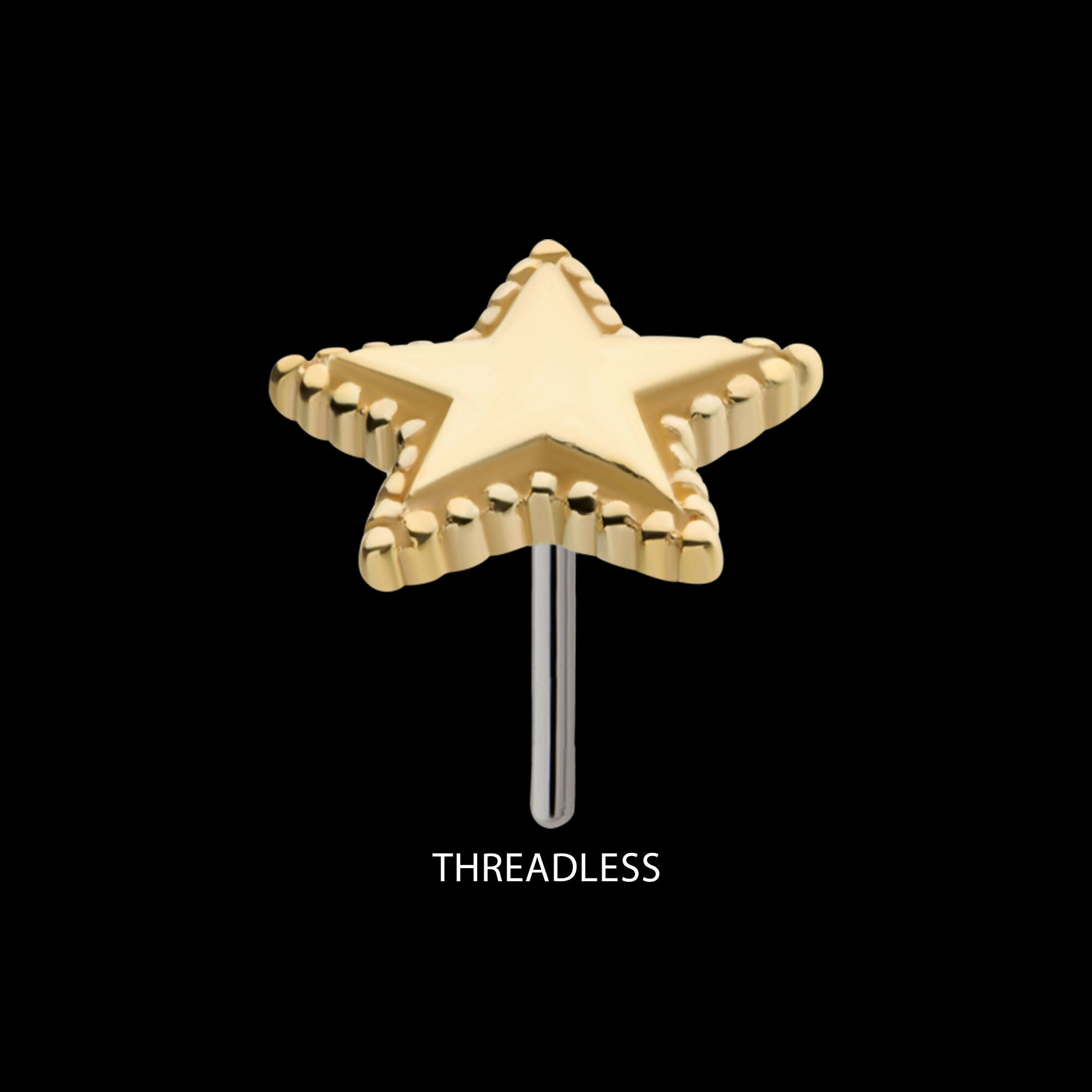 14Kt Yellow Gold Threadless Beaded Edge Star Top