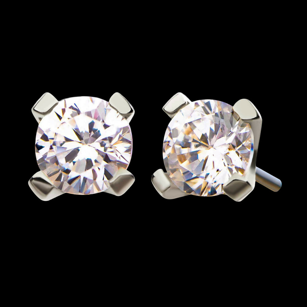 14Kt White Gold Threadless with Prong Set Round CZ Top