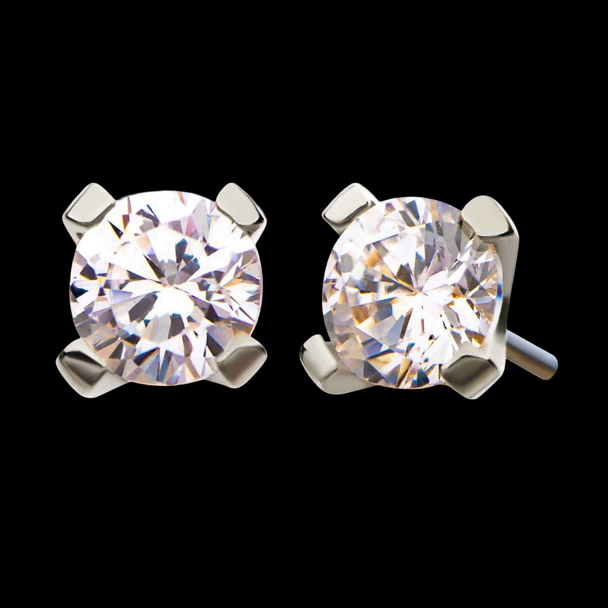 14Kt White Gold Threadless with Prong Set Round CZ Top