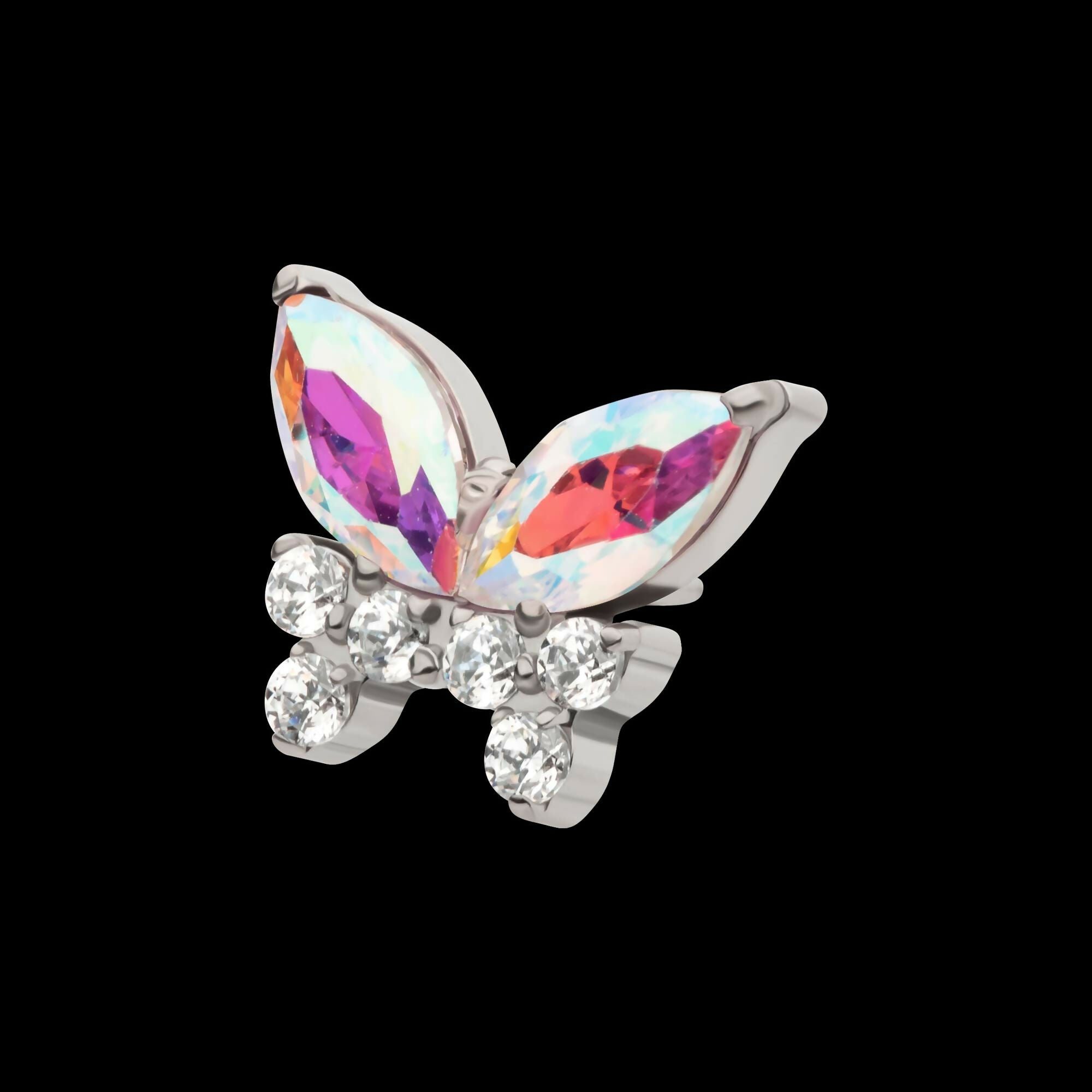 Titanium Threadless Prong Set Marquise & Round CZ Butterfly Top