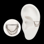 Pave Gem Hoop with 2-Tier Chain Dangle Hinged Segment Clicker Earring / Nosering – Titanium