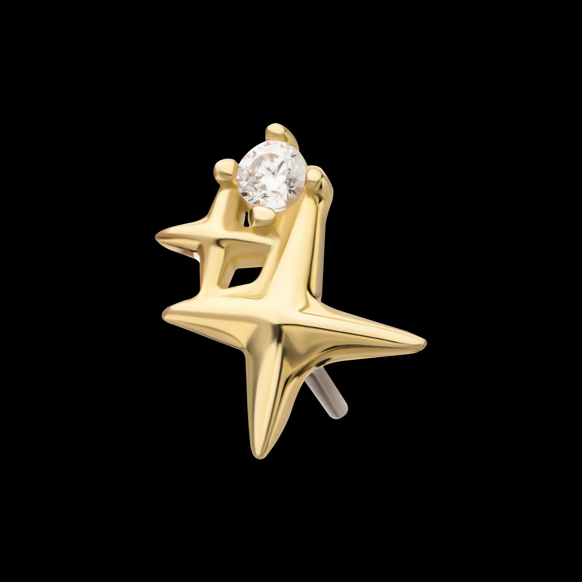 14Kt Gold Threadless Double Celestial Star Top with Prong Set Gem