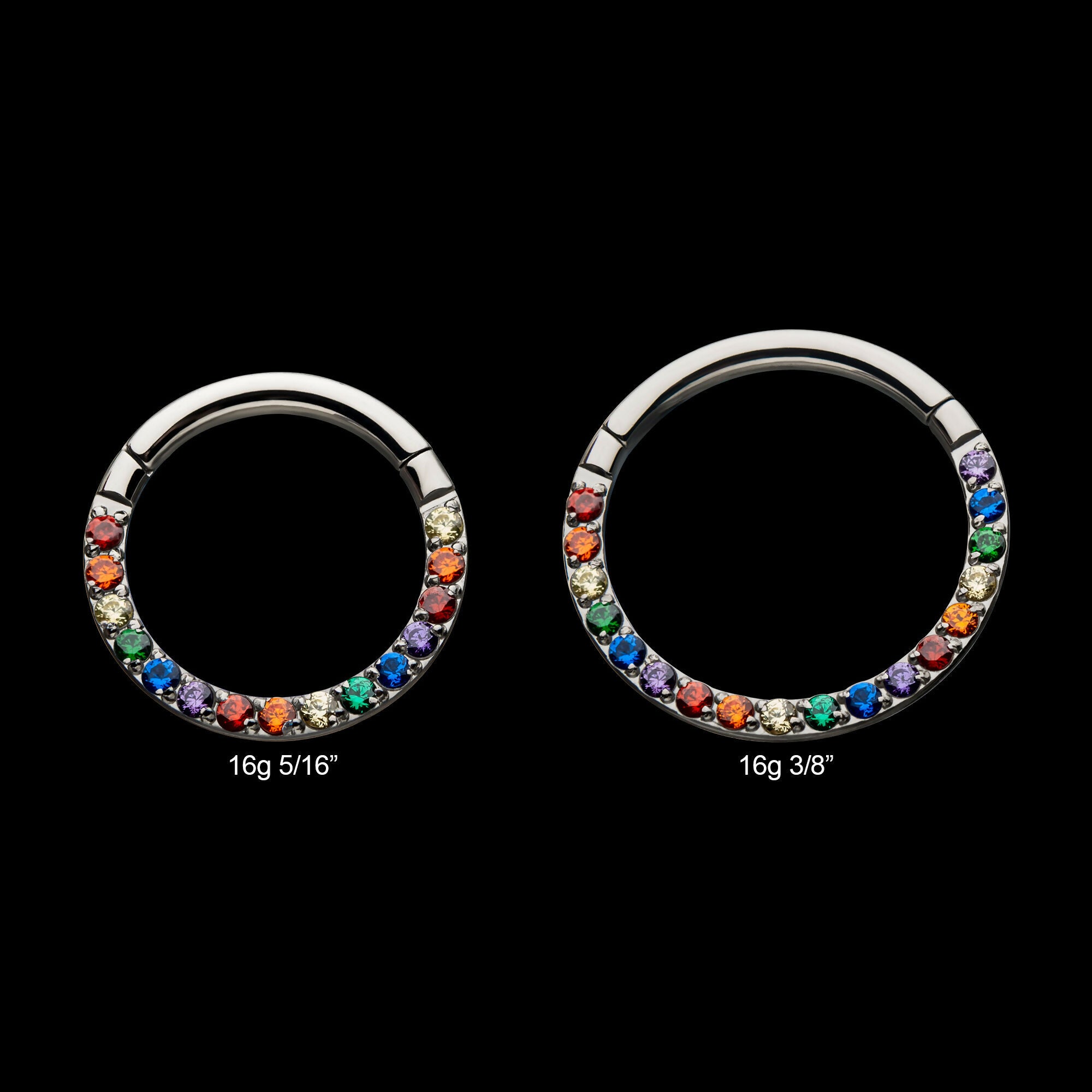 Front Full Clear Eternity Gem Hinged Segment Clicker Hoop Earring / Nosering – Titanium