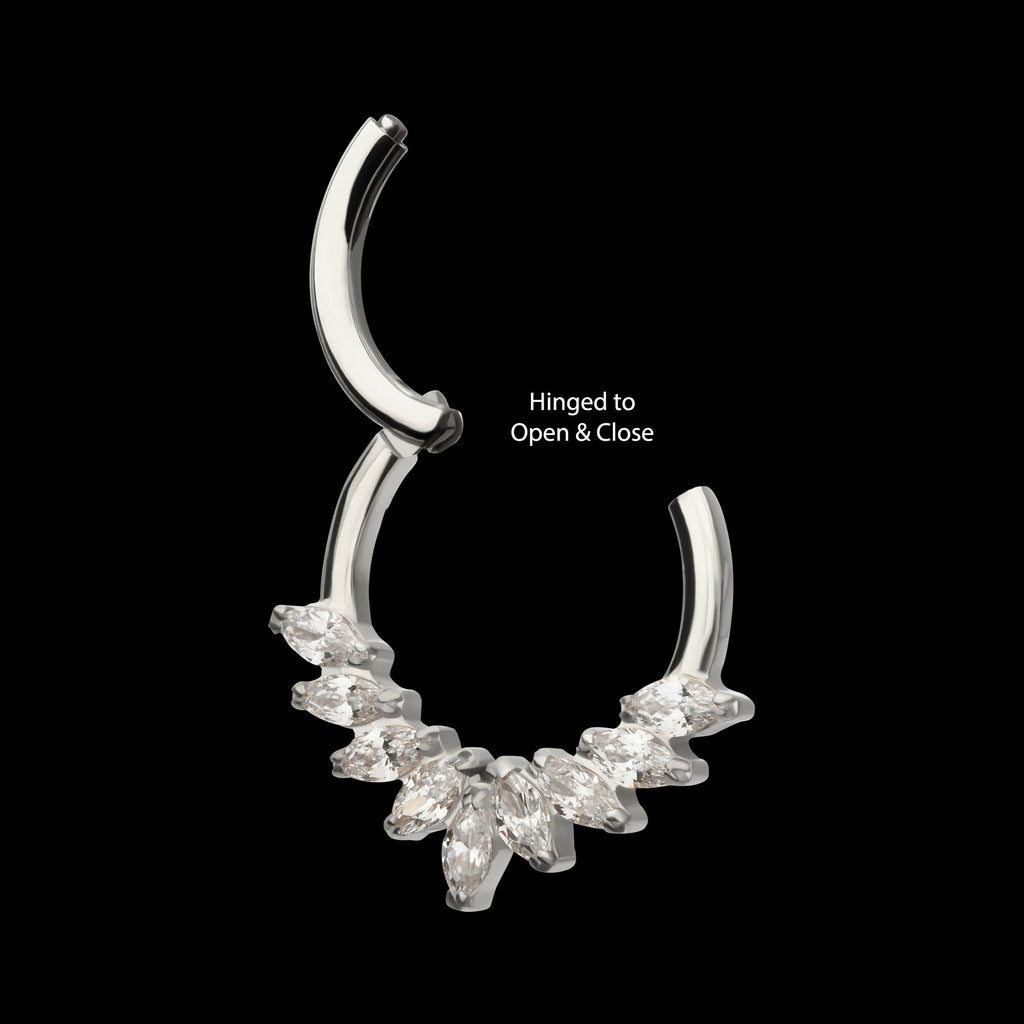 9 Gem Marquise Cluster Front Facing Hinged Segment Clicker Hoop Earring / Nosering – Titanium