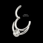 Double Hoop with Pear-Shaped Gem Front Facing Hinged Segment Clicker Earring / Nosering – Titanium