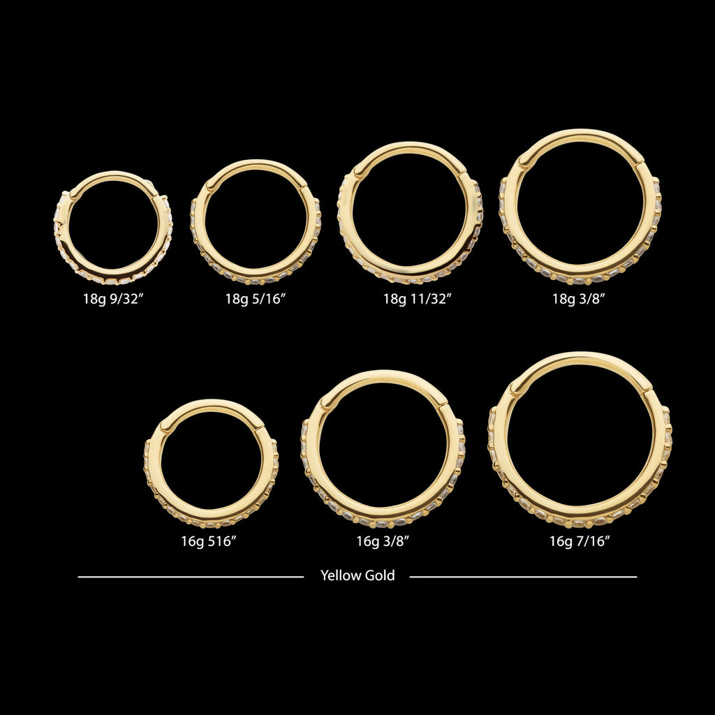 Prong Set 1mm Eternity Round Gem Side Facing Hinged Segment Clicker Hoop Earring / Nosering – 14Kt Gold