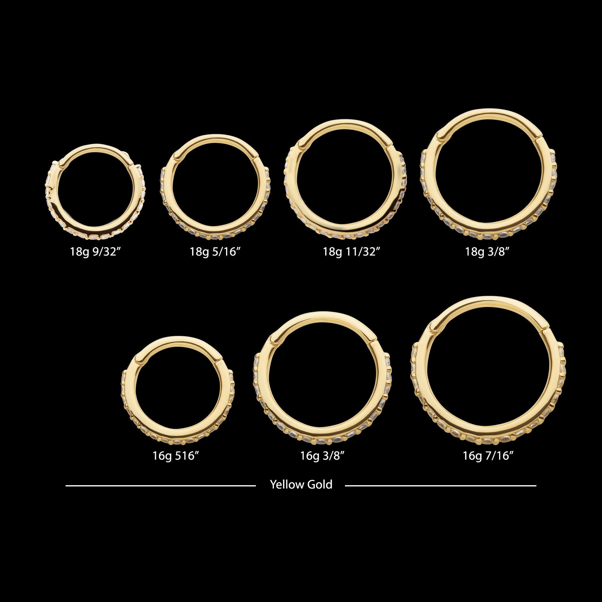 Prong Set 1mm Eternity Round Gem Side Facing Hinged Segment Clicker Hoop Earring / Nosering – 14Kt Gold
