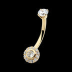 Internally Threaded Multi Clear CZ Flower Shape Fixed Bottom Navel Earring / Nosering – 14Kt Gold