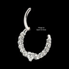 Clustered Prong Set Round CZ with Center Heart CZ Front Facing Hinged Segment Clicker Hoop Earring / Nosering – Titanium