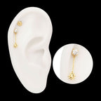 14Kt Gold Threadless Prong Set Gem Top with Mace Ball Dangle