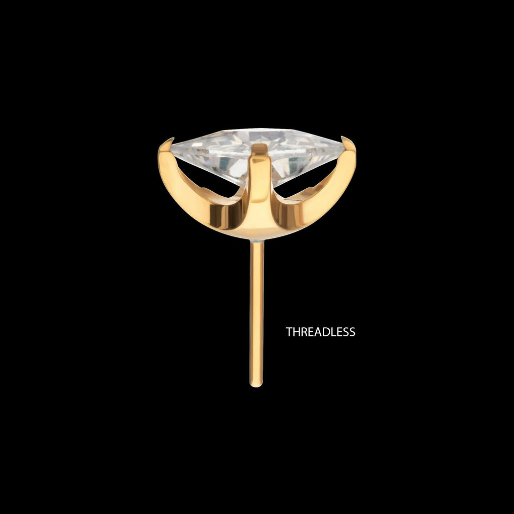 24Kt Gold PVD Titanium Threadless 4 Prong Princess Cut Gem Top