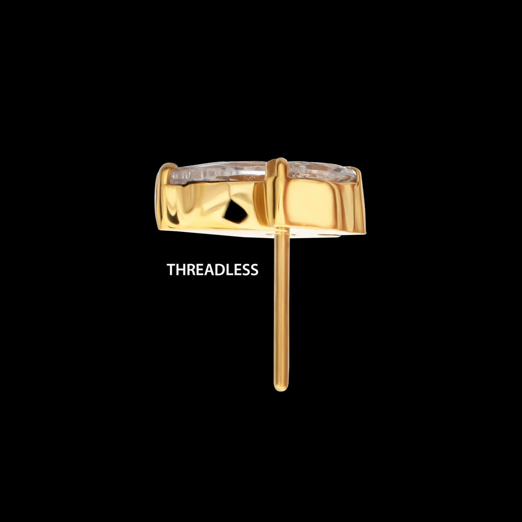 24Kt Gold PVD Titanium Threadless V-Prong Dual Marquise CZ Gem Top