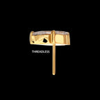 24Kt Gold PVD Titanium Threadless V-Prong Dual Marquise CZ Gem Top