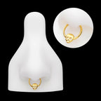24Kt Gold PVD Titanium with Centered Skull Front Facing Hinged Segment Clicker Hoop Earring / Nosering