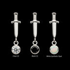 Titanium Threadless Dangle Bezel Round Gem Dagger Top