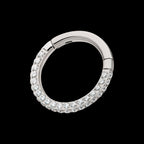 3 Row Pave Set 0.8mm Round Gem Hinged Segment Clicker Hoop Earring / Nosering – Titanium