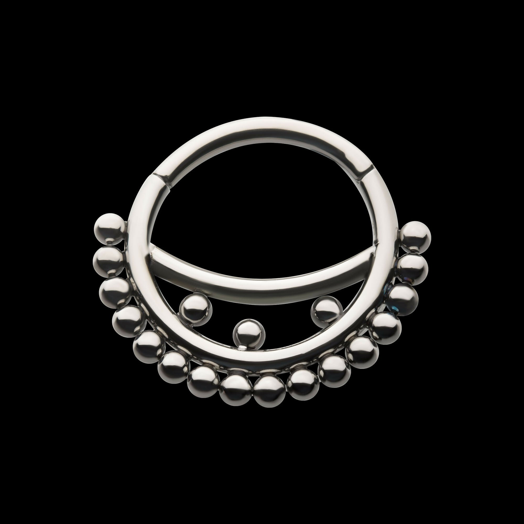 Smiley Design Cluster Beads Front Facing Hinged Segment Clicker Hoop Earring / Nosering – Titanium