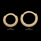 Prong Set Clear CZ Beaded Edge Front Facing Hinged Segment Clicker Hoop Earring / Nosering – 14Kt Yellow Gold