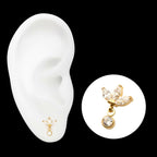 24KT Gold PVD Titanium Threadless 3 Marquise Fan Top with Bezel Gem Dangle