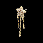 14Kt Yellow Gold Threadless Pave Gem Star Top with Triple Chain Dangle