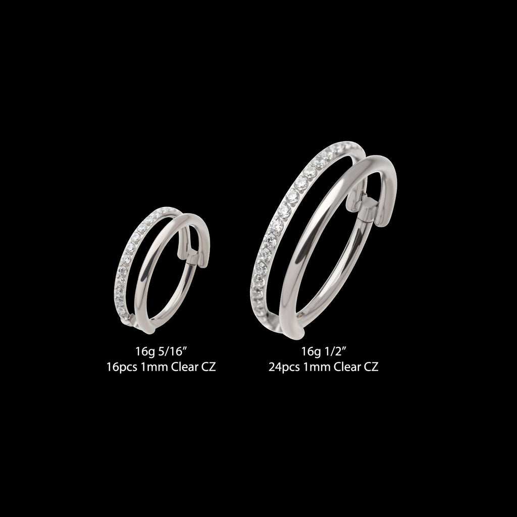 Side Facing Hinged Segment Clicker with Single Hoop Full Clear CNC Set Round CZ Earring / Nosering – Titanium