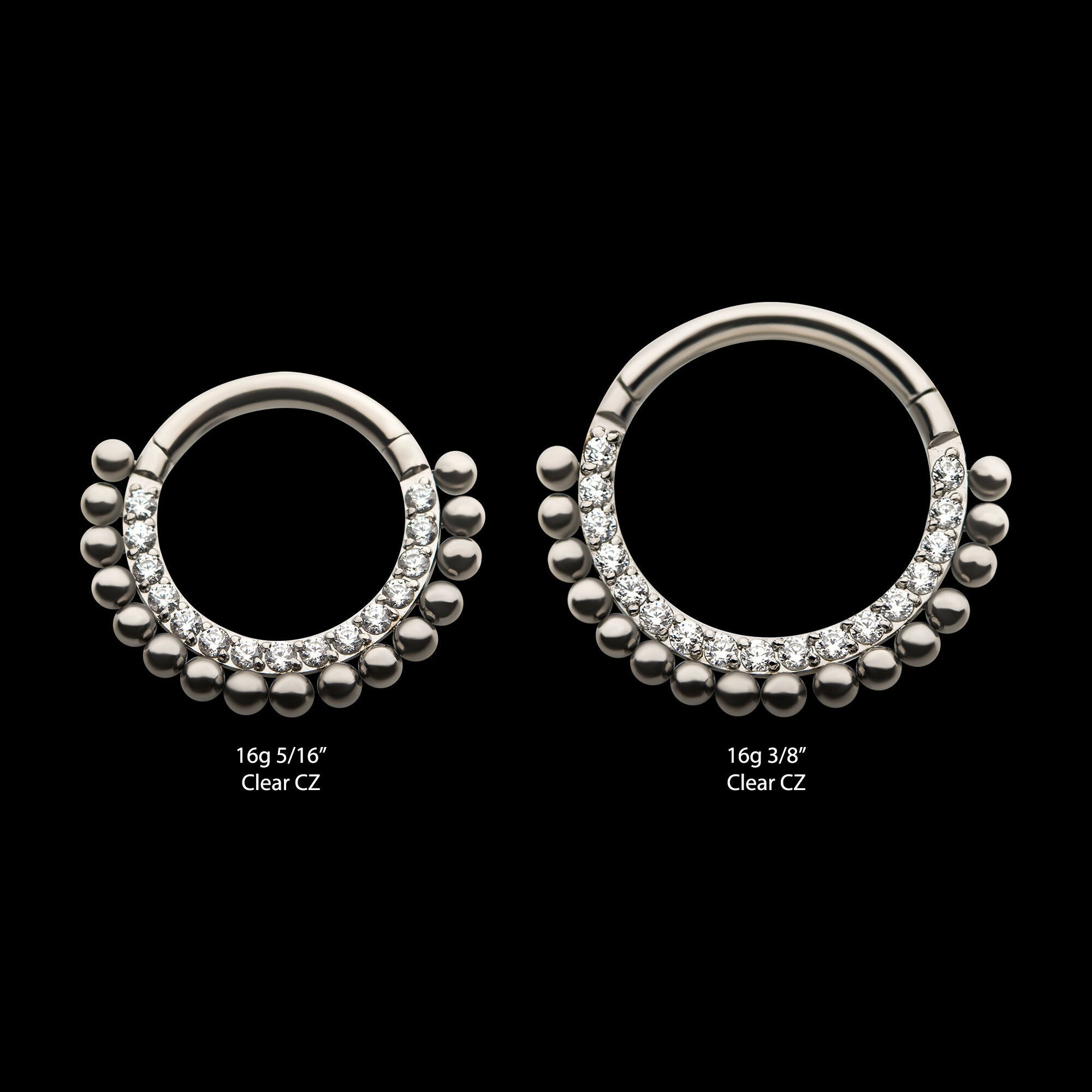 16-Beaded Prong Set Clear CZ Front Facing Hinged Segment Clicker Hoop Earring / Nosering – Titanium